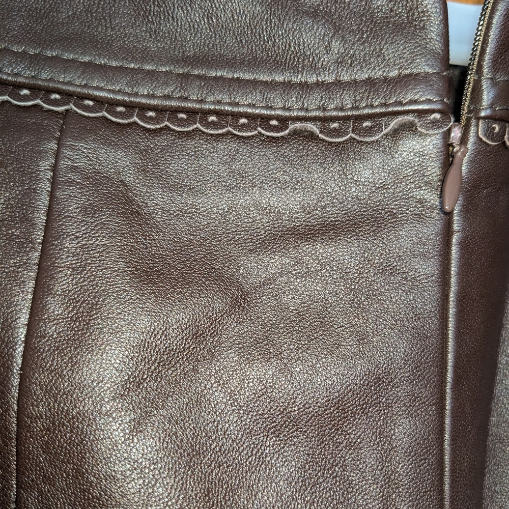 Vntg Jaclyn‎ Smith Brown Leather Pencil Midi Skirt, Fall/Winter Career Casual 10 - Picture 3 of 6